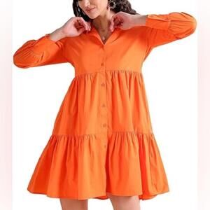 Orange Chic Button-Down Shirt Dress 2XL